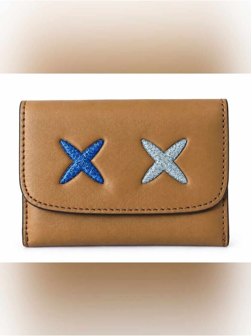 Coach Glitter Cheeky Emoji Card Pouch Wallet Tan Leather